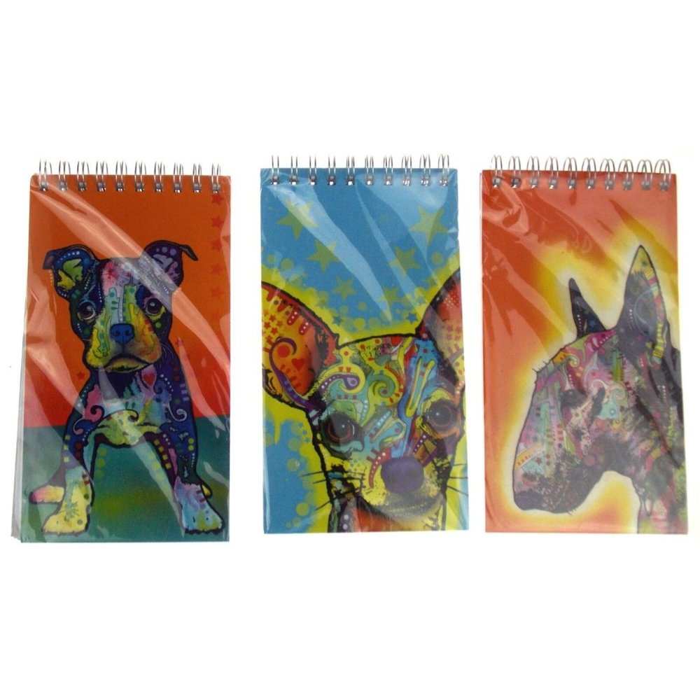 Dean Russo Art Lot 6 Spiral Notepads Dog Themed Chihuahua Pitbull Colorful Gift